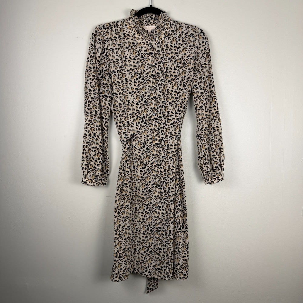 Rebecca Taylor Dress Women's 4 Beige Black Leopard Print Silk Belted Career - Picture 1 of 14